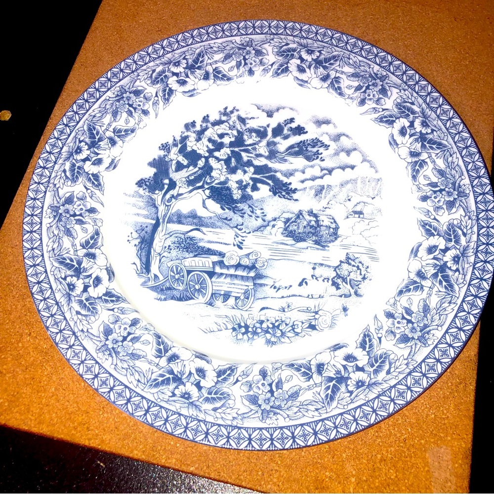 Royal Heritage 10.5” Plate Fine Porcelain Blue White Dinner Country Scene Sheep